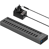SABRENT 16-Port Powered USB 3.0 Type-A Data Hub &amp; Charger, 90W (HB-PU16) | USB-A ports only, no USB-C, 5Gbps, 90W adapter, Individual switches, Aluminum, Up to 1.1A per port