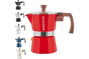 GROSCHE Milano Stovetop Espresso Maker Moka Pot 3 Espresso Cup - 5oz, Red - Cuban Coffee Maker Stove top Coffee Maker Moka It