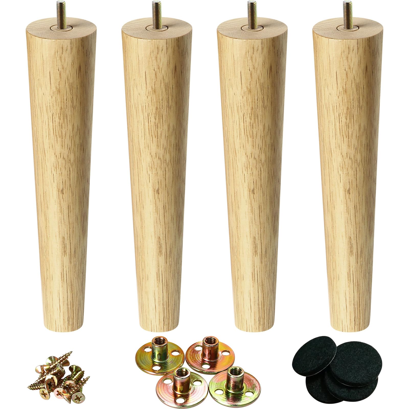 KOIKEY Coffee Table Wood Furniture Legs 30cm Wooden Round Tapered 5/16’ Bolt Replacement Feet for Chair Cabinet Couch Futon Coffee Table, Nature Wood Color Set of 4