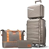 TRAVELEO 4 Piece Carry On Luggage Set 20 Inch, Expandable PP Hardshell Suitcase with Detachable Spinner Wheels & TSA Lock, Includes Cosmetic Case, Travel Tote & Toiletry Bag, Lightweight (Champagne)