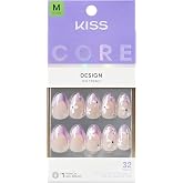 Kiss CORE, Press On Nails, Nail glue included, 'Chasing Sunshine', Pink, Medium Size, Almond Shape, Includes 32 Nails, 2g glue, 1 Manicure Stick, 1 Mini File