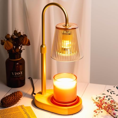 Candle Warmer Lamp with Timer: Electric Wax Melter - Adjustable Height And Brightness Jar Candles Flameless Burner Suitable Various Holiday Warming Gifts with 2 Bulbs