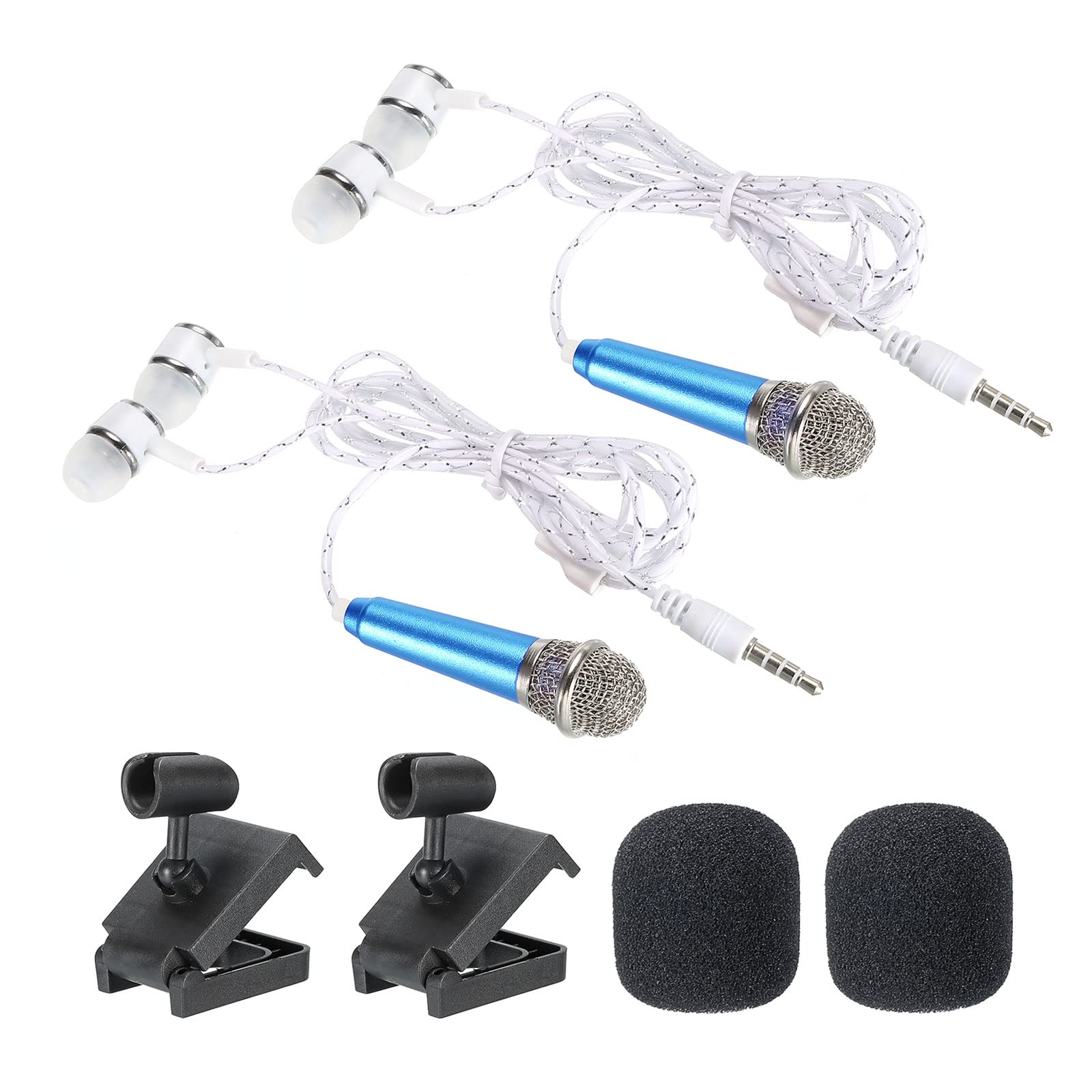PATIKIL Mini Microphone Portable Vocal Microphone Blue for Voice Recording and Singing with Earphone, Mic Stand and Cover Pack of 2