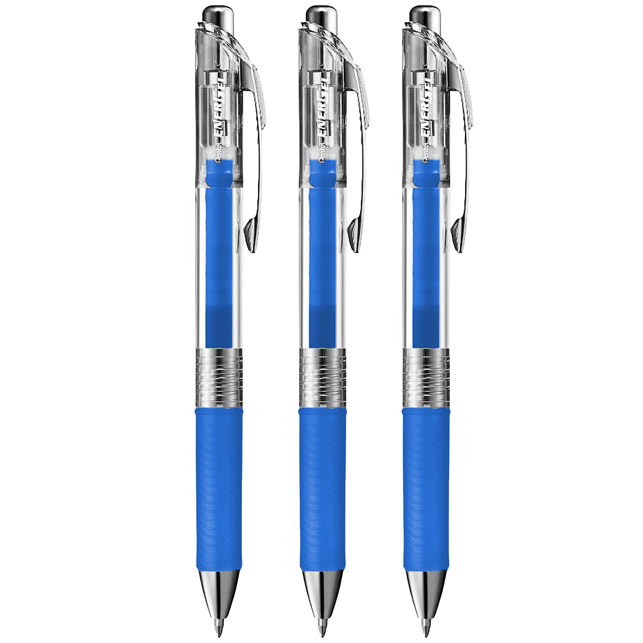 Pentel EnerGel Pure BL77TLE - Retractable Liquid Gel Ink Pen - 0.7mm - Blue - Pack of 3