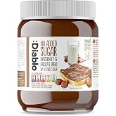 Diablo No Added Sugar Hazelnut Chocolate Spread &ndash; Belgian Chocolate with Toasted Hazelnuts, Gluten-Free, Sweetened with Maltitol, Ideal for Toast, Waffles, Breakfast &amp; Baking &ndash; 350g Pack of 1