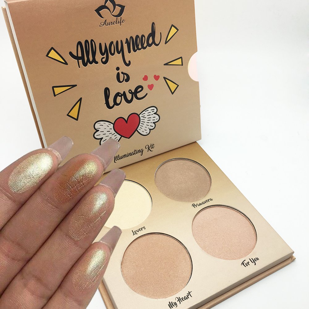 Aurelife llluminator Kit 4 Color Face Makeup Highlighter And Bronzer Matte Glow Kit Palette