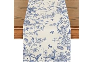 Artoid Mode Monochrome Sketch Birds and Flowers Summer Table Runner, Seasonal Spring Fall Kitchen Dining Table Decoration for Home Party Decor 13x72 Inch