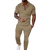 UOUA Mens Sweat Suits Set Tracksuit 2 Piece Outfits Short Sleeve Casual Sweatshirt & Loose Jogging Pants