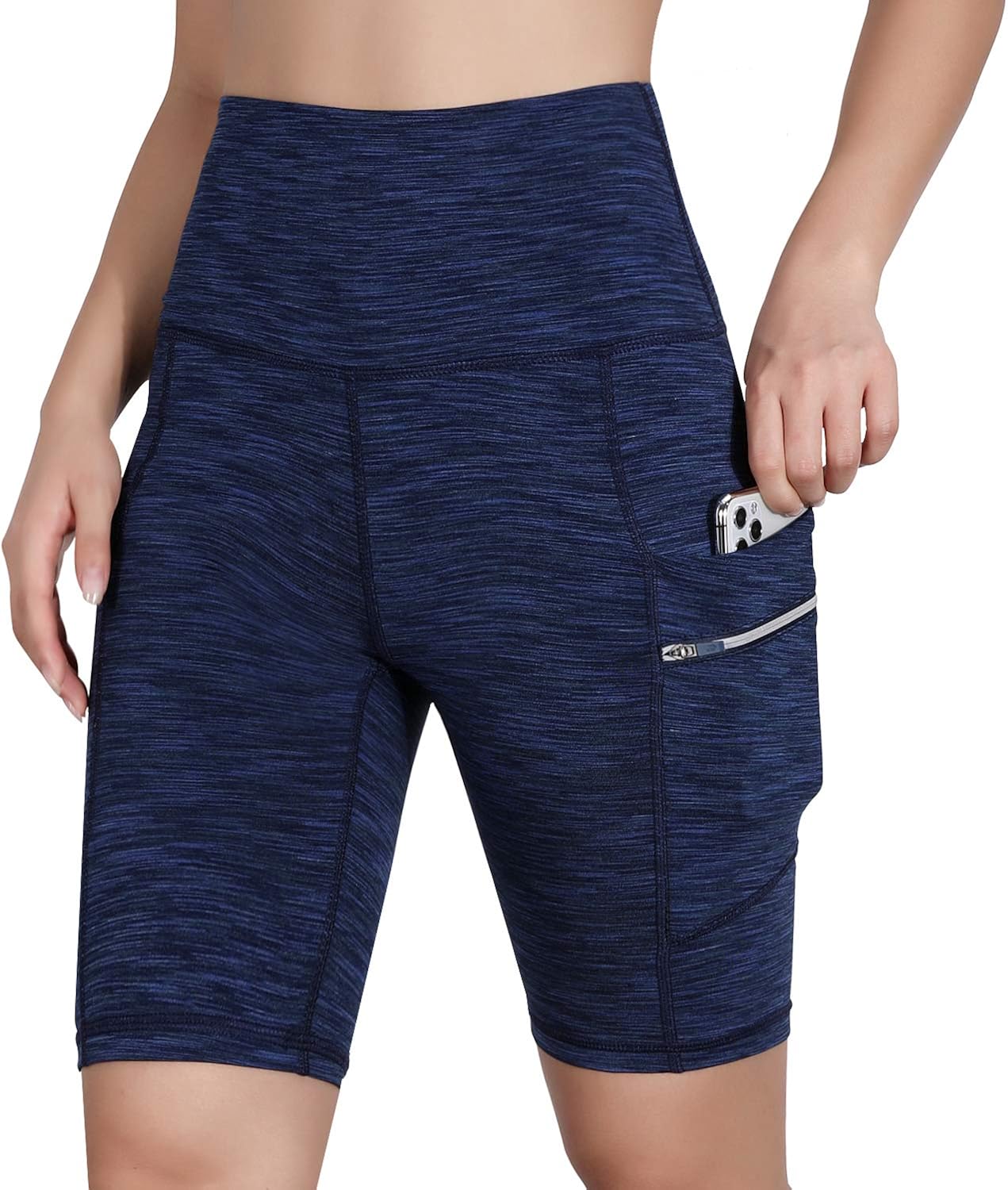 ODODOS High Waist Out Pocket Yoga Short Tummy Control Workout Running Athletic Non See-Through Yoga Shorts: Clothing