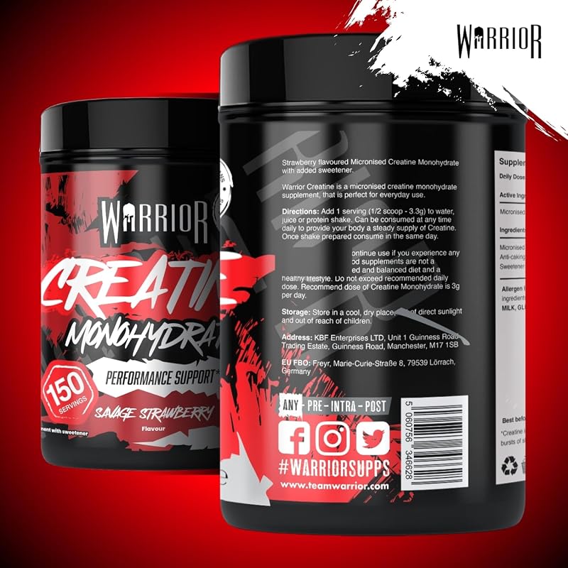Creatin Monohydrat Pulver 500 g, Kreatin Vegan – Wilde Erdbeer 3 g pro Portion, 150 Portionen, mikronisiert, angenehmer Geschmack, laborgeprüft, für Kraft, Muskelaufbau & Ausdauer