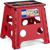 ACKO 13" Folding Step Stool, Non-Slip Surface for Adults &amp; Kids, Dot Red | Collapsible Heavy Duty Foldable Stools, Portable Foot Stepping Stool Holds 300 lbs, Kitchen Bathroom Outdoor, with Handle