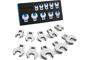 DURATECH 10-Piece 3/8" Drive Crowfoot Wrench Set, Open End Wrench Set, Metric, 10-19mm, CR-V Steel, with EVA Foam Tool Organizer