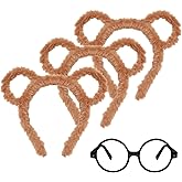 JTYKUYR 4Pack Chipmunk Ears Headband and Black Round Glasses Frame Accessory Set for Halloween Cosplay Costume Party Supplies