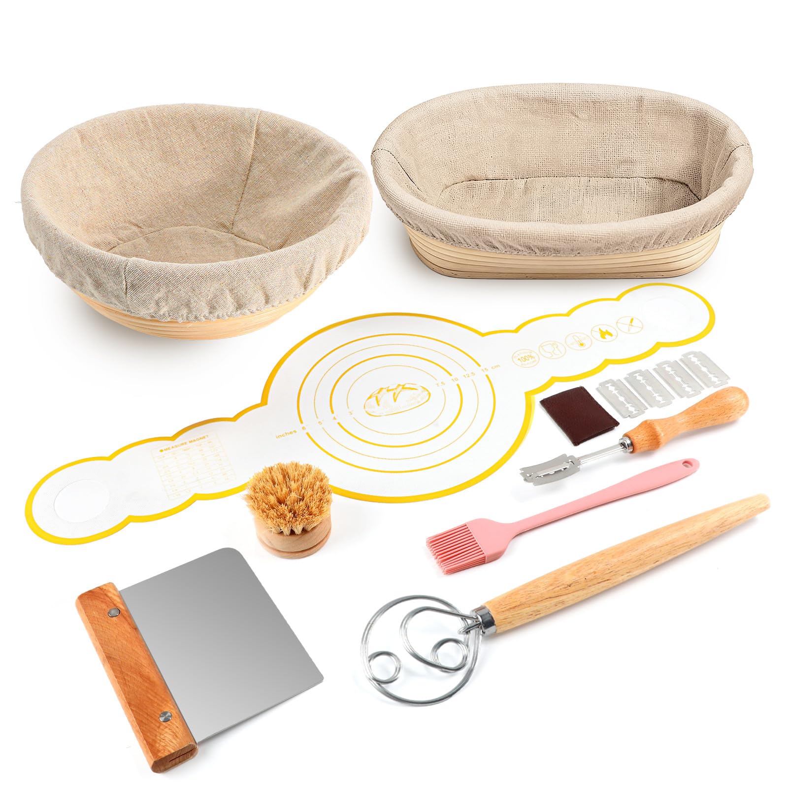 Photo 1 of DOYOLLA Bread Proofing Baskets Set of 2, 10 inch Oval & 8.5 inch Round Dough Proofing Bowls w/Liners Perfect for Sourdough Bread Baking, Bakers Baking, Gifts for Bakers, Bread Making Kit