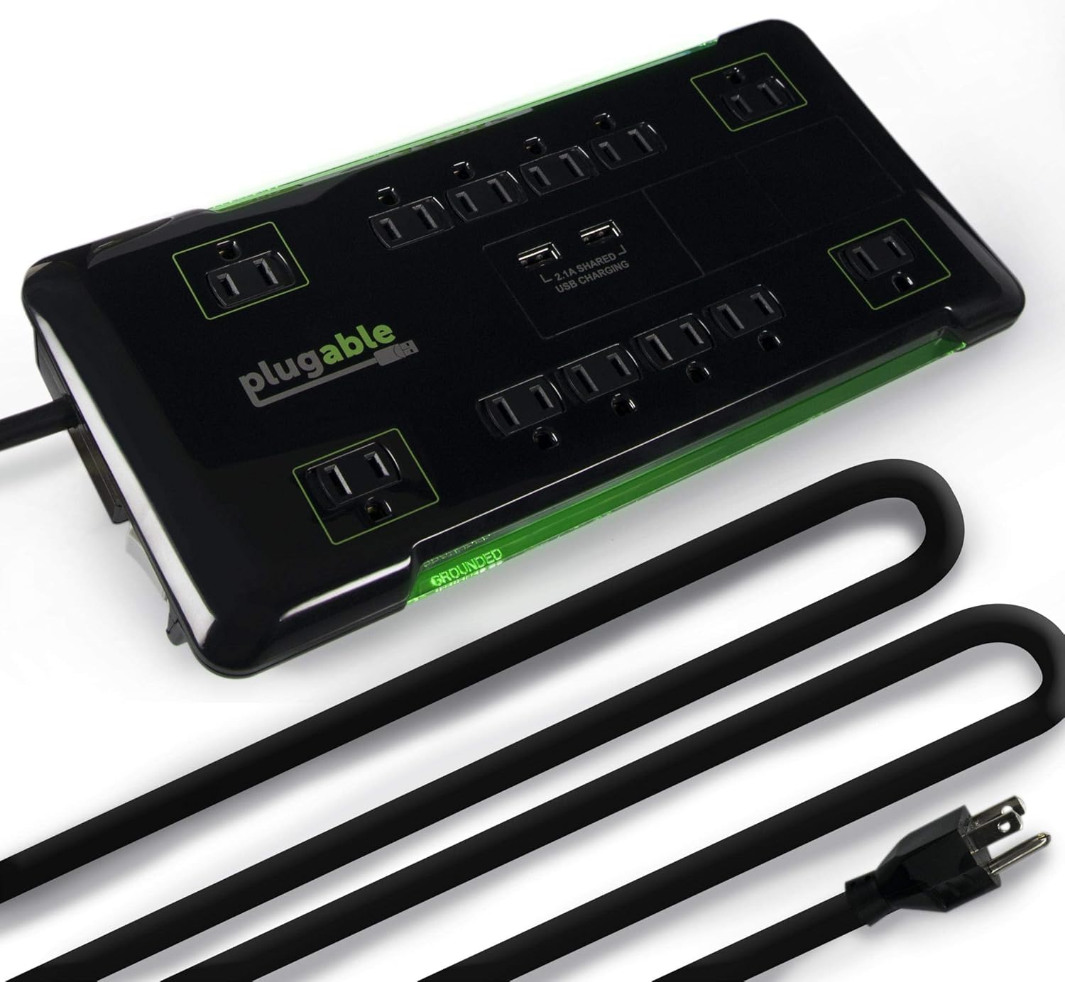 Plugable Surge Protector Power Strip with USB and 12 AC Outlets, Built-in 10.5W 2-Port USB Charger for Android, Apple iOS, and Windows Mobile Devices, 25 Foot Extension Cord: Electronics