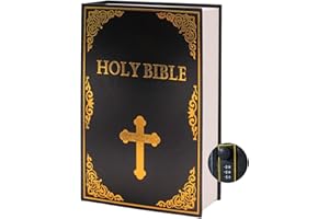 PACOLO Leather Book Safe (Size 8.7"×6"×2") Real Paper Secret for Jewelry, Money and Cash, Diversion Book Safe,Hollow with Hidden,Combination Lock (M, Bible-Combination)