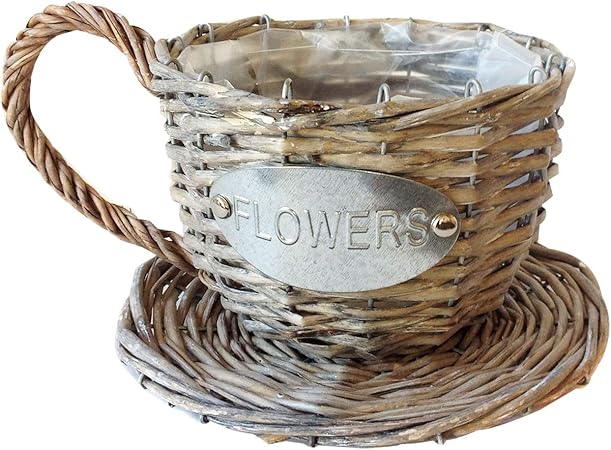 Amazon Com Handmade Wicker Coffee Cup Shaped Basket Or Planter Weathered Grey Garden Outdoor