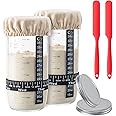 BOOMIBOO Sourdough Starter Jar, 24oz 2pcs Sourdough Bread Baking Supplies Fermentation Kit, Glass Jars Bread Making Accessories with Date Marked Feeding Band, Thermometer, Cloth Cover & Metal Lid