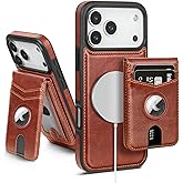 SkyEagle Compatible with MagSafe iPhone 17 Pro Max Case Wallet with AirTag Holder,2 in 1 PU Leather Magnetic Detachable RFID Blocking Credit Card Holder Flip Cover Kickstand for Men Women,Brown