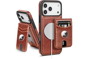 SkyEagle Compatible with MagSafe iPhone 17 Pro Max Case Wallet with AirTag Holder,2 in 1 PU Leather Magnetic Detachable RFID Blocking Credit Card Holder Flip Cover Kickstand for Men Women,Brown
