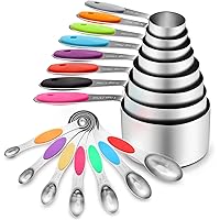 16 Pcs Stainless Steel Measuring Cups and Spoons Set, YIHONG Metal Measuring Cups and Spoons with Silicone Handle for…