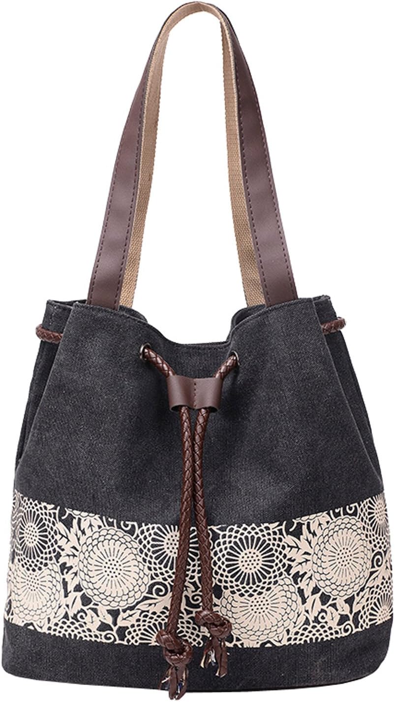 Handbag Canvas Shoulder Bag Retro Hobo Tote Women Shopper Shopping Bag (Black)