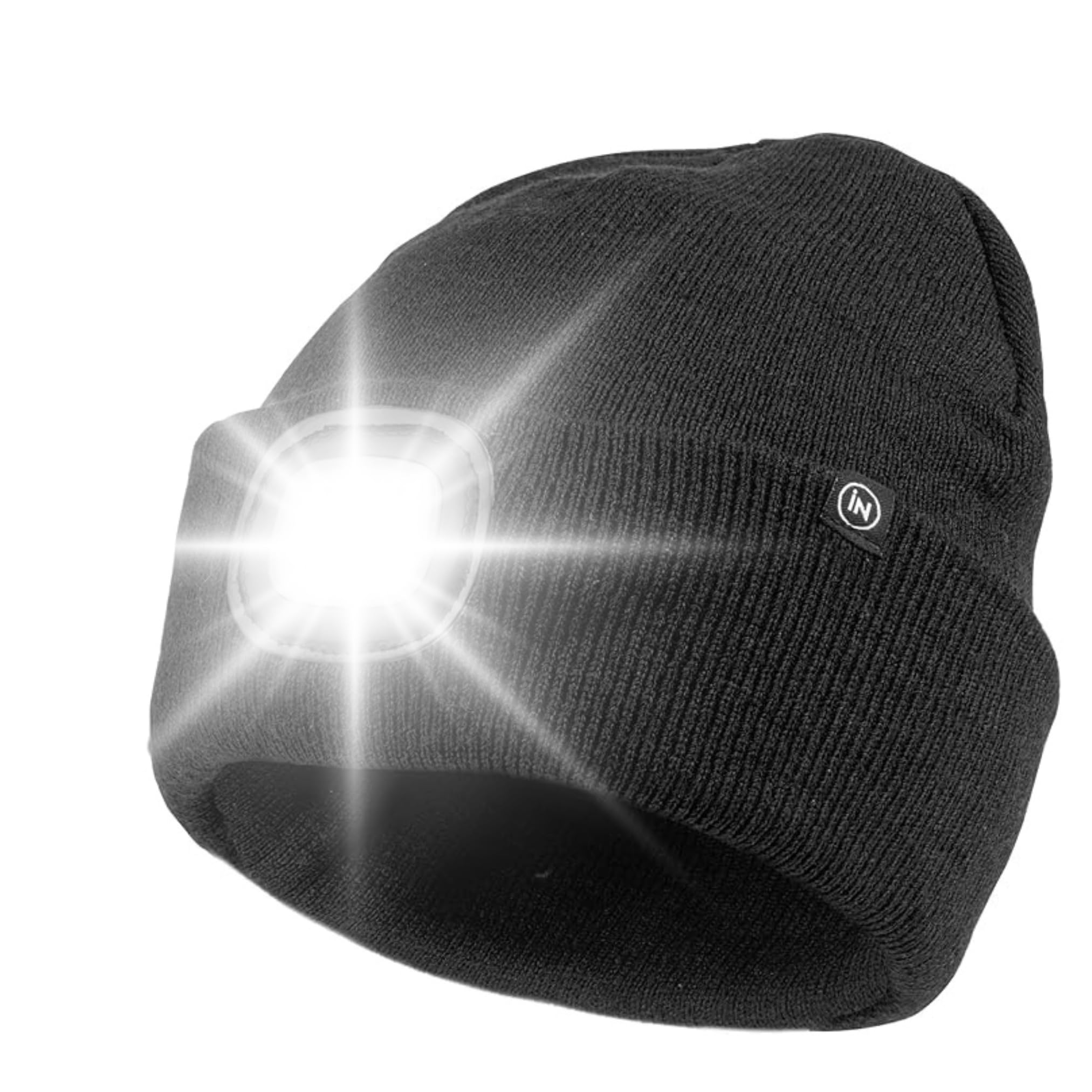 iN Ultra Bright Beanie Hat with Light Built Head Torch Rechargeable Beanie Hat Thinsulate Warm Unisex Knitted with Light – Waterproof - Running Lights for Runners - Gifts for Men Women Black