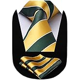HISDERN Stripe Tie Mens Ties with Pocket Square Set Classic 3.4'' Silk Formal Necktie Handkerchief for Business Wedding