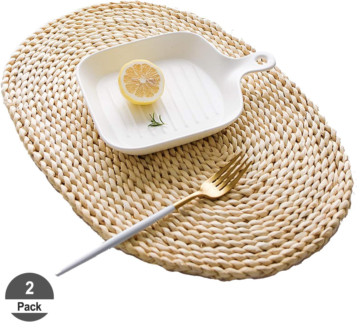 HomeDo 2Pcs Corn Straw Woven Placemats for Dining Table, Round/Oval Rattan Table Mats, Natural Straw Mat Braided, Weave Placemats Handmade(Corn-2pack, Oval 12"x18")