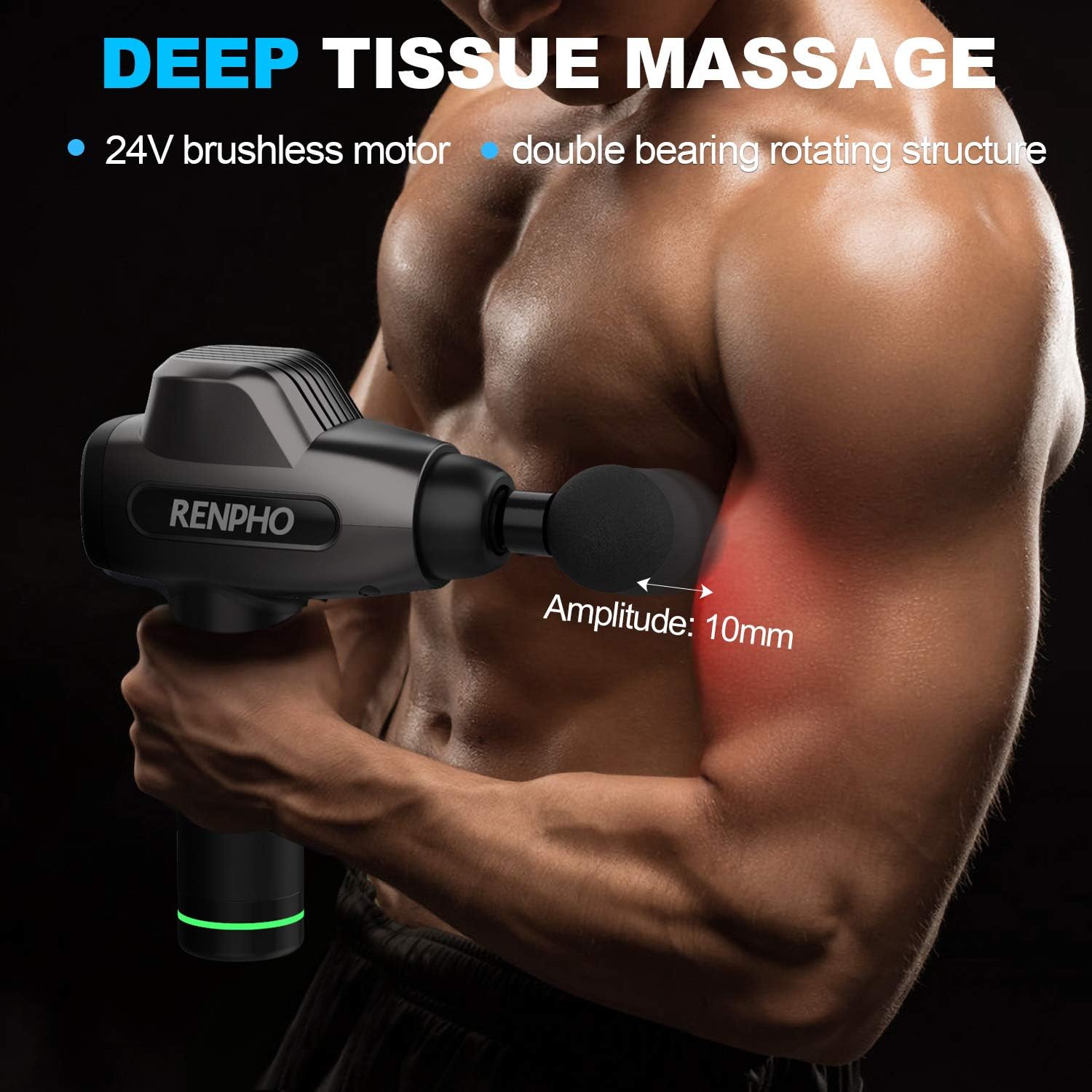 Massage Gun, RENPHO C3 Deep Tissue Muscle Massager, Powerful Percussion Massager Handheld with Portable Case for Home Gym Workouts Equipment, Back Neck Shoulder Soreness Stiffness Knots Tension Relief: Health & Personal Care