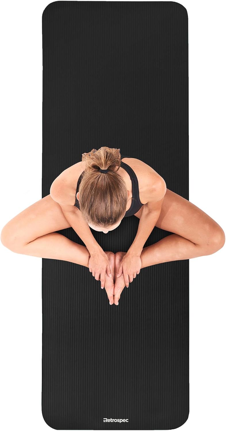 Retrospec Solana Yoga Mat 1" Thick w/Nylon Strap for Men & Women - Non Slip Excercise Mat for Yoga, Black, 1 inch (3393) : Sports & Outdoors