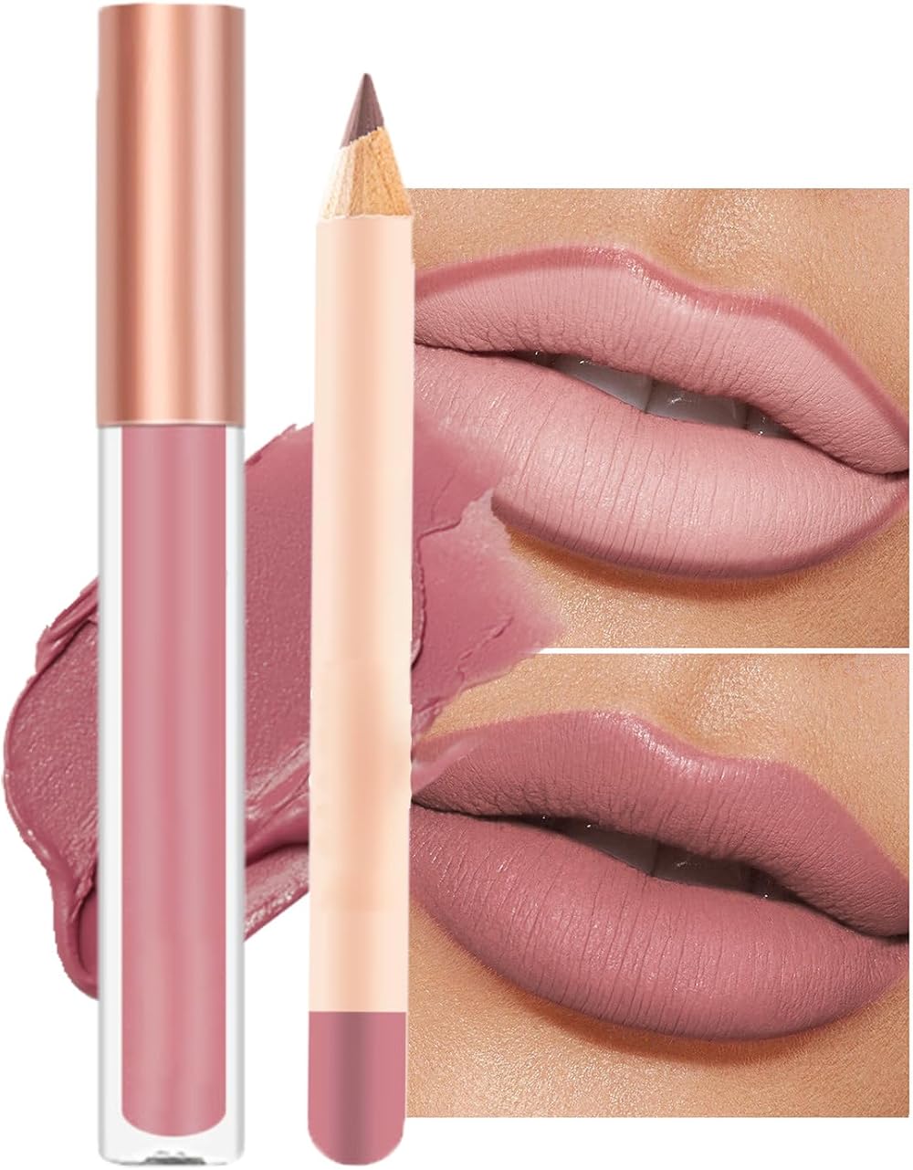 OKAQEE 2PCS Lip Liner Lipstick Set Waterproof Matte Pigment Makeup Kit 09