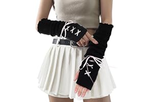 ABEILLO Arm Warmers Cute Y2k Harajuku Japanese Style Long Fingerless Gloves for Women Girls, Cold Weather Fsahion Lotila Arm Sleeve Thumb Hole Gloves (15.7Inch)(Black)
