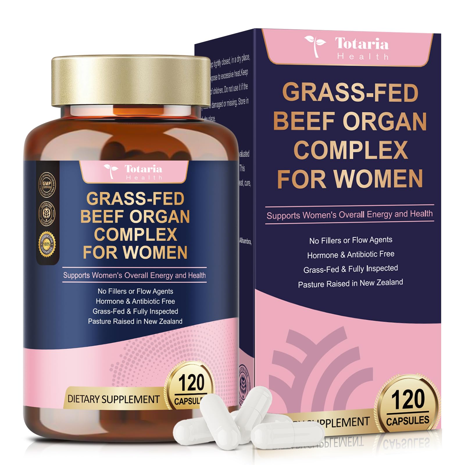 Beef Organ Supplement for Women - Beef Liver, Kidney, Heart,Uterus Tissue - Balance Hormones & Women's Overall Energy - Grass Fed, Pasture Raised - Natural Iron Supplement with Folate - 120 Capsules