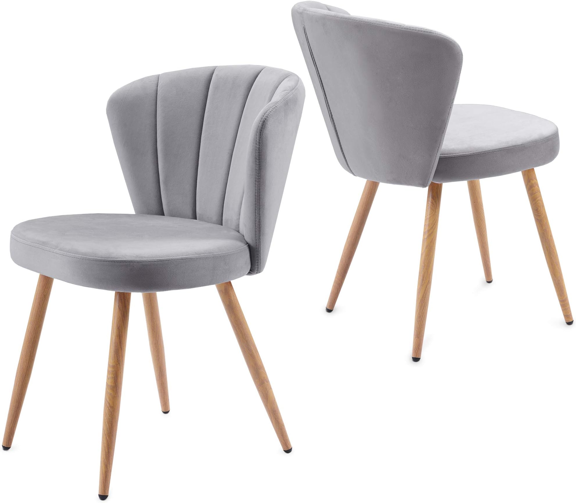 Famgizmo Dining Chairs, Velvet Fabric Chairs, Soft Seat and Back Kitchen Chairs with Wooden Style Sturdy Metal Legs, Upholstered Armchair for Dining and Living Room Chairs, Set of 2, Gray