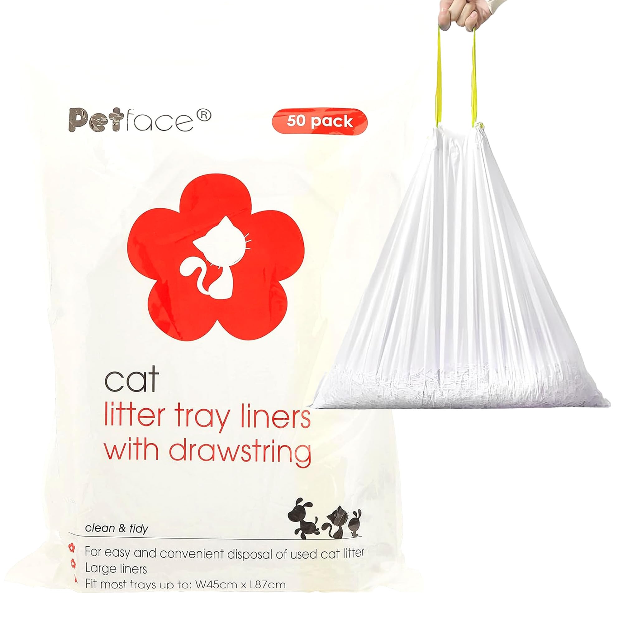 Petface Cat Litter Tray Drawstring Liners, 50 Large Liners, Fits Most Trays Up To L87 x W45 cm
