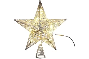 THAISU Christmas Star Tree Topper, Lighted Christmas Tree Topper, Hollow Gold Lighted Tree Star, LED Light up Xmas Tree Topper, Christmas Tree Decorations (Silver, 17cm*10cm*10cm)