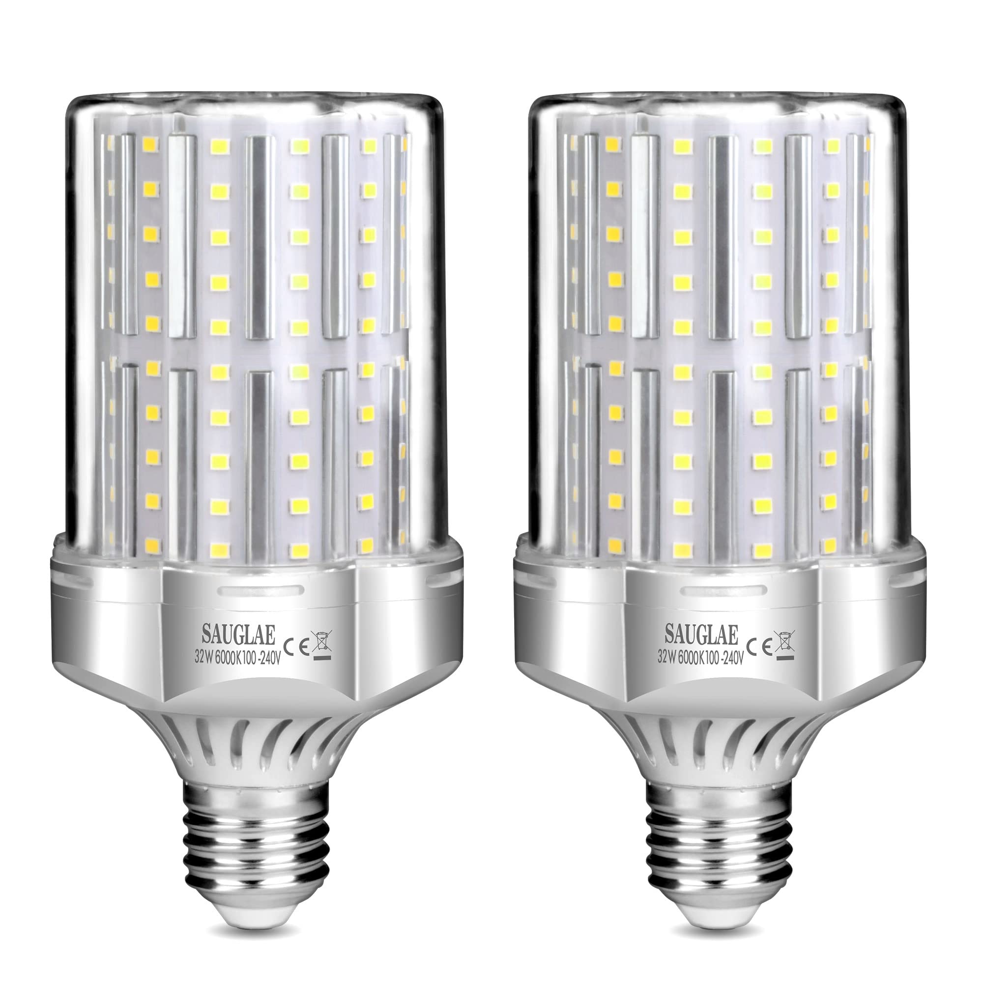 SAUGLAE 32W LED Light Bulbs, 260W Incandescent Bulbs Equivalent, E27 Large Edison Screw, 3600Lm, 6000K Daylight White, Pack of 2