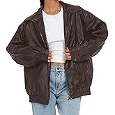 Muzly Womens Faux Leather Jackets Oversized Motorcycle Jacket Bomber Coats Fashion Outfits Spring Fall Clothes