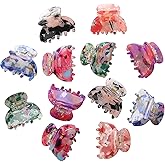 AWAYTR 12Pcs Small Hair Clips for Women Girls Acrylic Mini Claw Clips Cute Hair Jaw Claw for Hair Styling Accessories (Printed style)