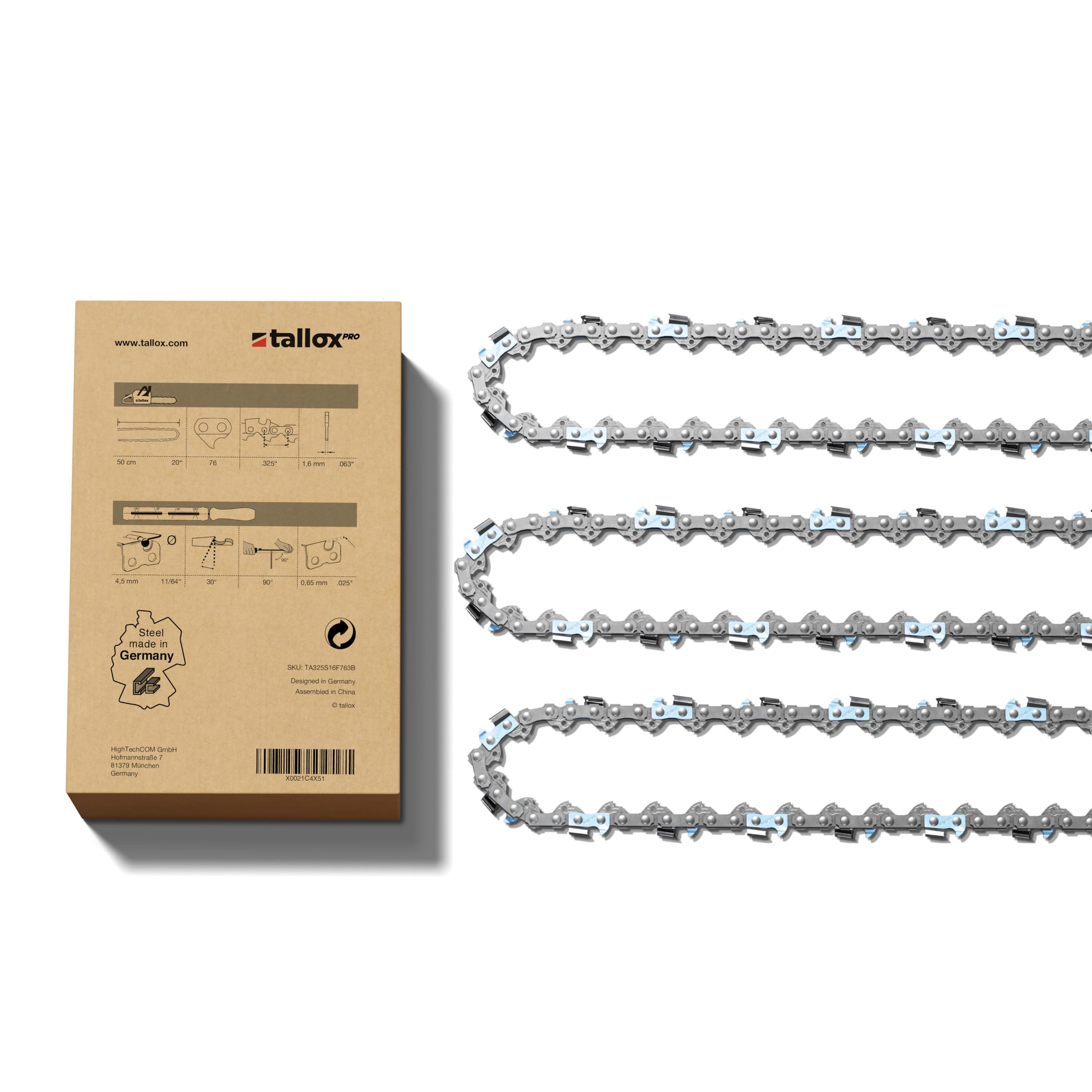 3 tallox professional saw chains, .325 inches, 1.6 mm, 76 drive links, version 2024, low-kickback, compatible with Stihl