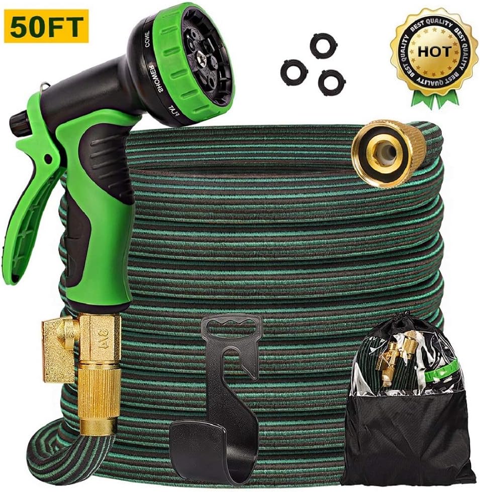 CherishGard 50ft Garden Hose, Upgraded Expandable Lightweight Weaving Water Hose with 9 Function Spray Nozzle, Triple Latex Core with 3/4" Solid Brass, Flexible Hose for All Outdoor Watering