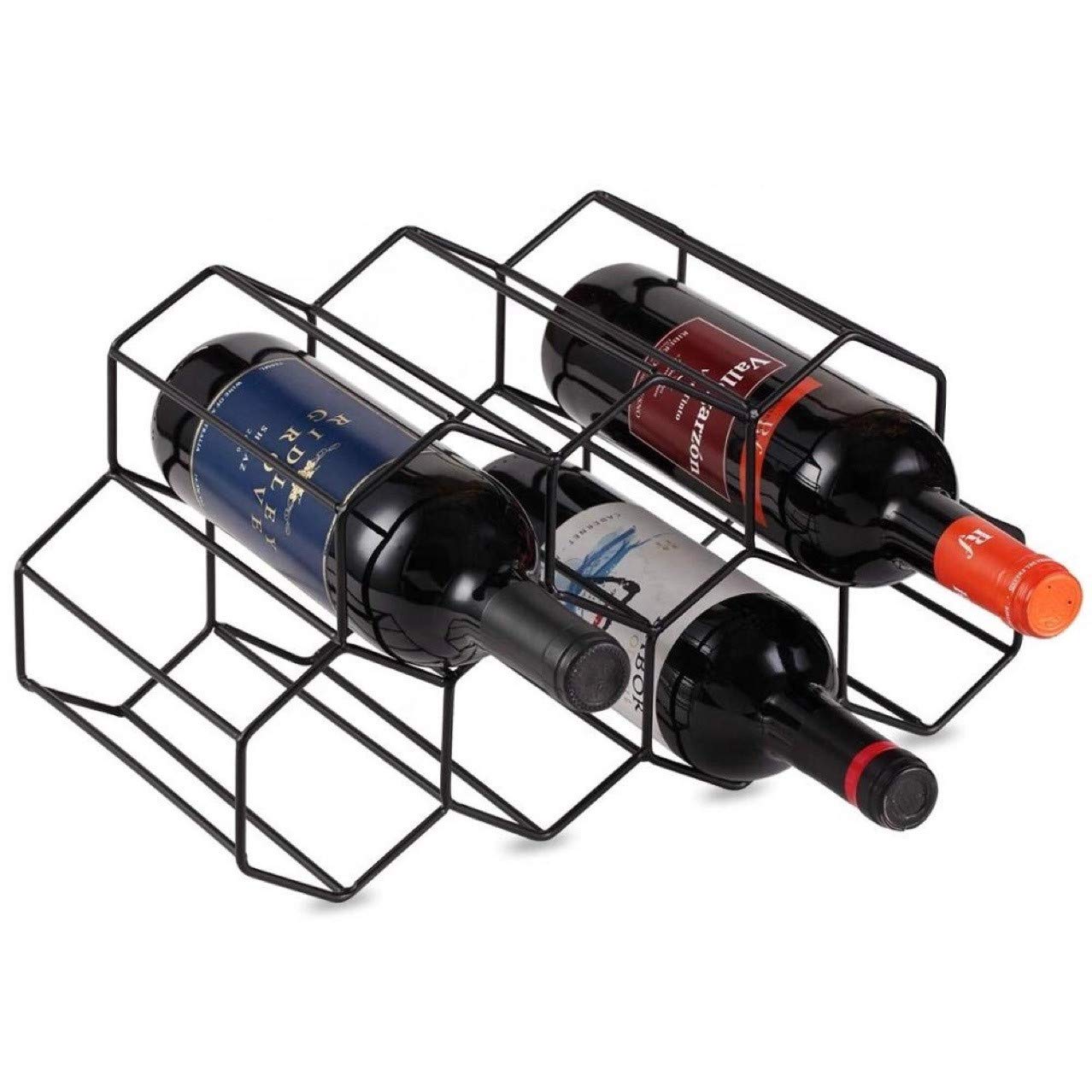 Fantes Free Standing Metal Wine Racks 9 Bottle Wine Bottle Holder Tabletop Wine Rack, Black - 9 Bottles