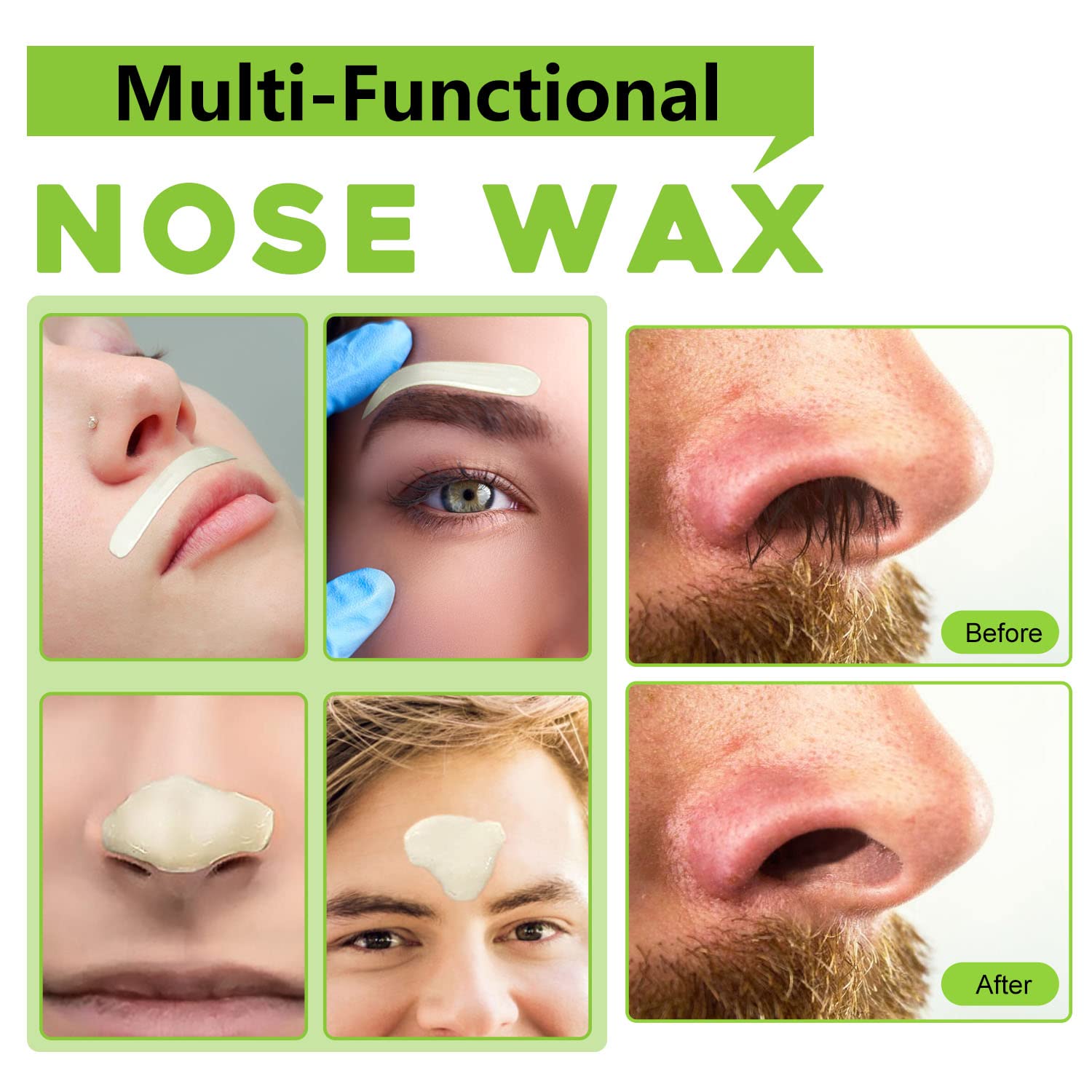 Auperwel Nose Wax Kit, 100g, for Painless Hair Removal, Includes 20 Applicators, 15 Mustache Guards, and 10 Paper Cups, Long-Lasting Results, Dermatologist Tested, Hypoallergenic, Sensitive Skin