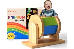 SHUMEE Montessori Wooden Rainbow Drum Spinning Toys for Babies 6-12 Months Toddlers | 100% Child Safe | Spinning Drum Baby Toy | Tummy Time Toy, Educational Toys for Early Development