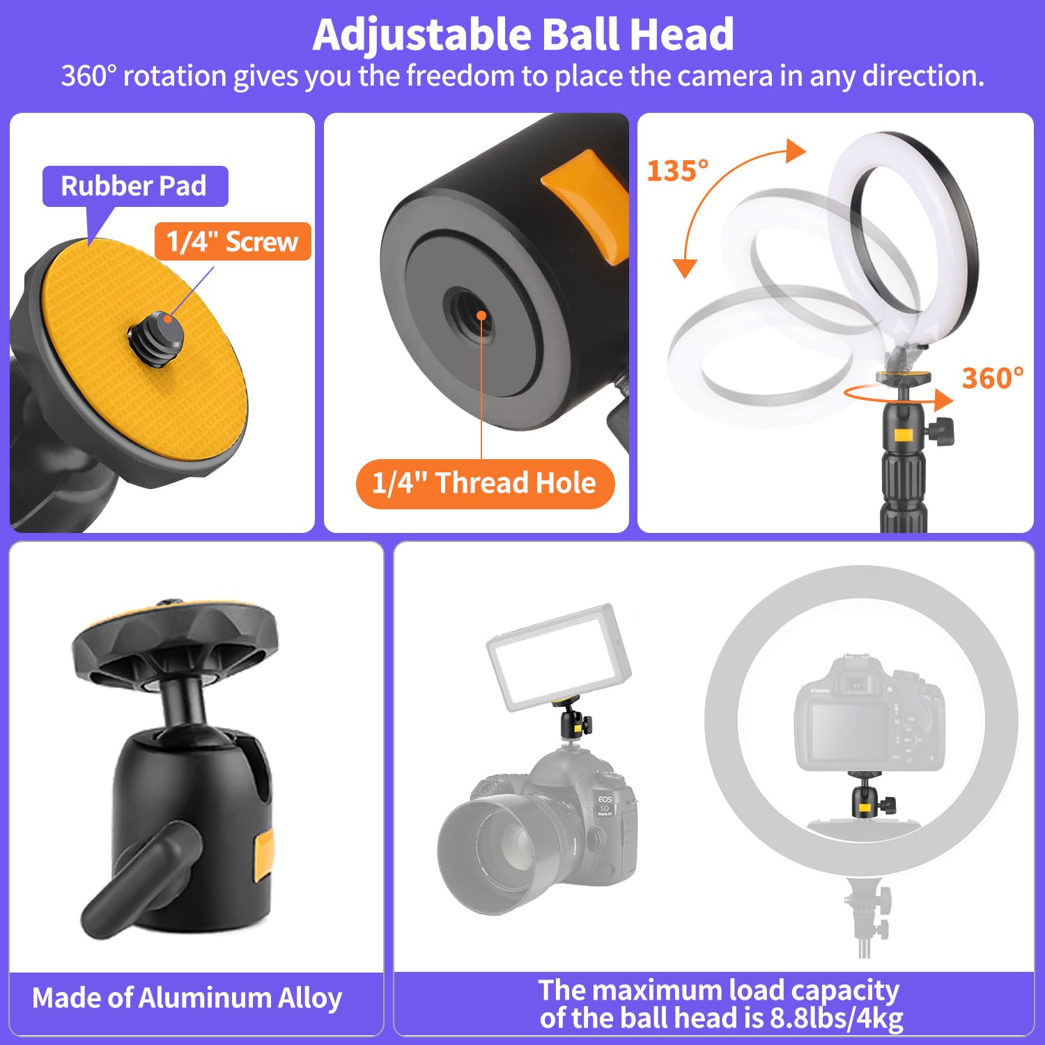 Camera Desk Mount Webcam Stand with 360° Ball Head, Adjustable Table Light Stand 14