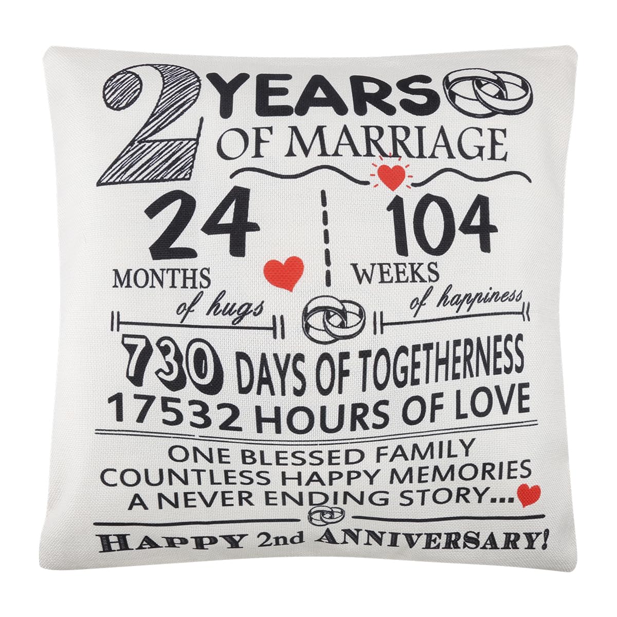 Tabanzhe 2 Years of Marriage Gift - 2nd Wedding Anniversary Cushion Cover Keepsake Decoration for Couples, Parents, Women, Men, Mum, Dad, Husband, Wife, Grandma, Granddad, Aunt, Uncle, and Friends