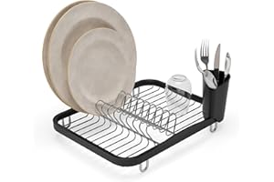 Umbra Sinkin Dish Drying Rack – Drainer Caddy with Removable Cutlery Holder – Use in Sink or On Counter, Standard, Black/Nick