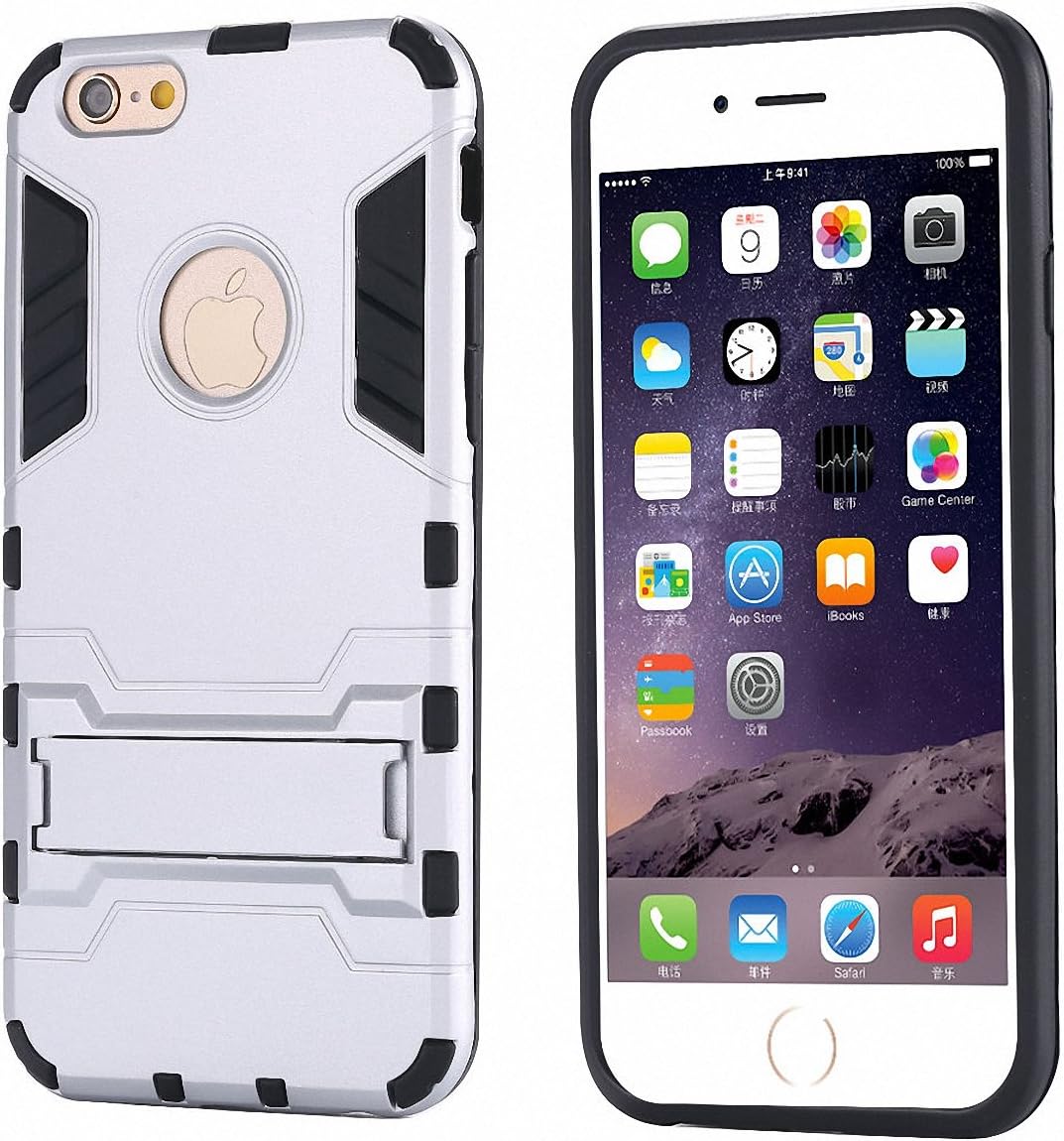 iphone 6S Case,Hybrid Card Stand Rugged Armor Shockproof Cover Case iPhone 6S 4.7 inch (Silver)