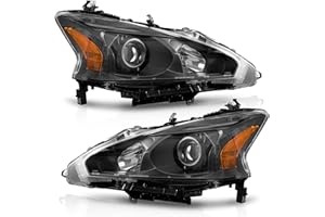 WEELMOTO Headlights for 2013-2015 Nissan Altima 4Dr Sedan Headlight Assembly Pair Replacement for 2013 2014 2015 Altima Black Housing Amber Reflector (DOES NOT FIT XENON/HID)